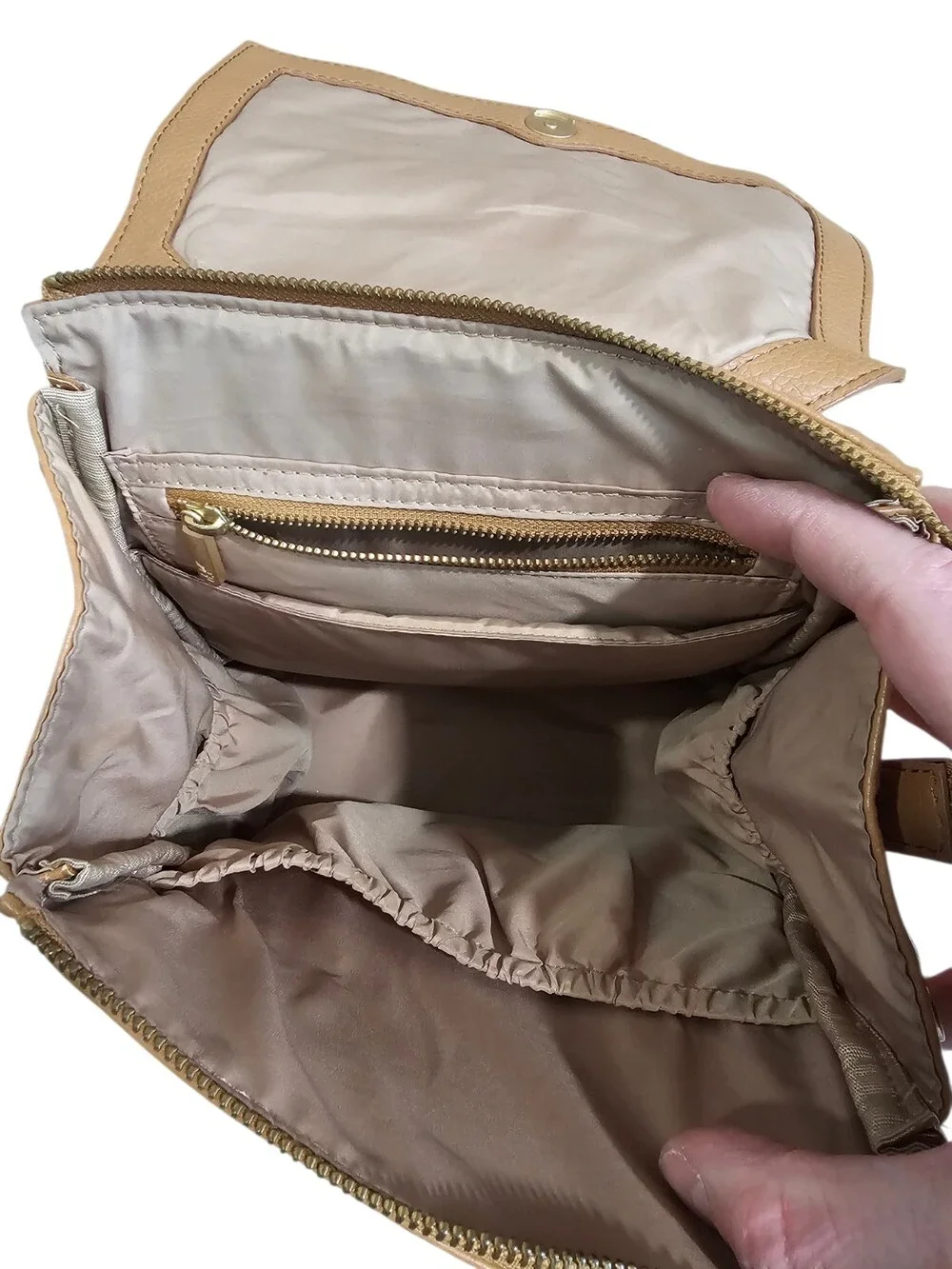 Freshly Picked Camel Pebbled Leather Mini Backpack Gold Hardware Designer - Picture 5 of 10